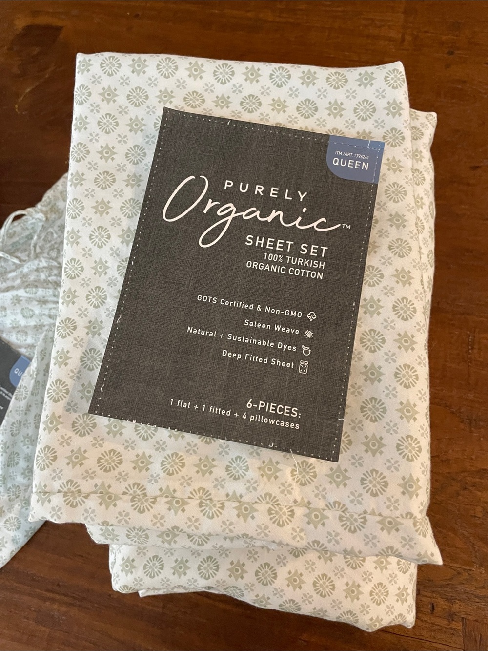 Queen Sheet Set - Sage Pattern- Organic Cotton